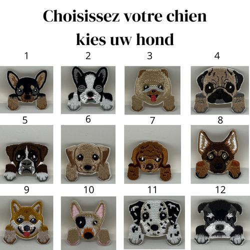T-shirt Blanc Chien Brodé Personnalisé – Écusson Puppy au Choix (12 Races) + Prénom
