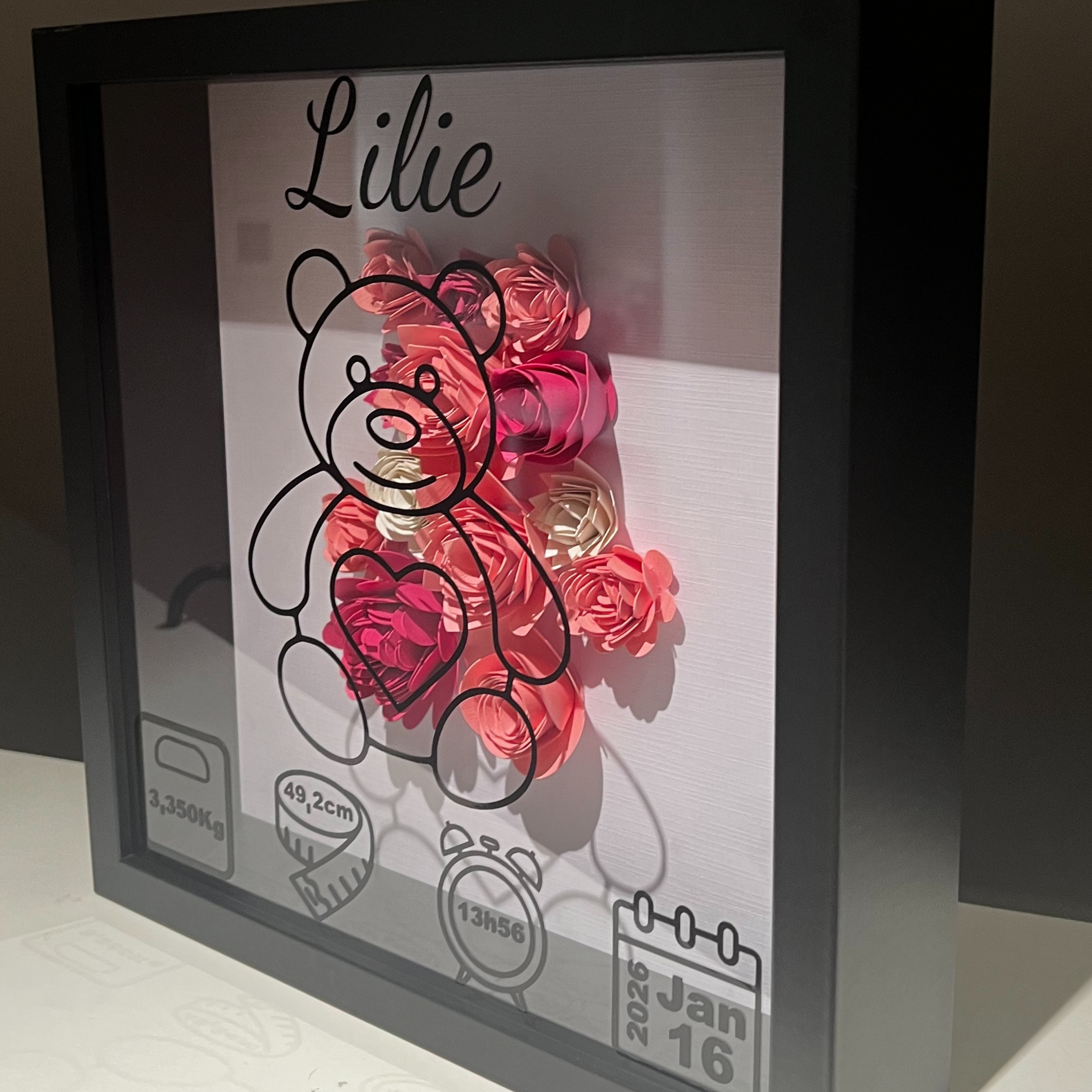 🧸 Gepersonaliseerde 3D-fotolijst – Een poëtisch en uniek aandenken aan de geboorte