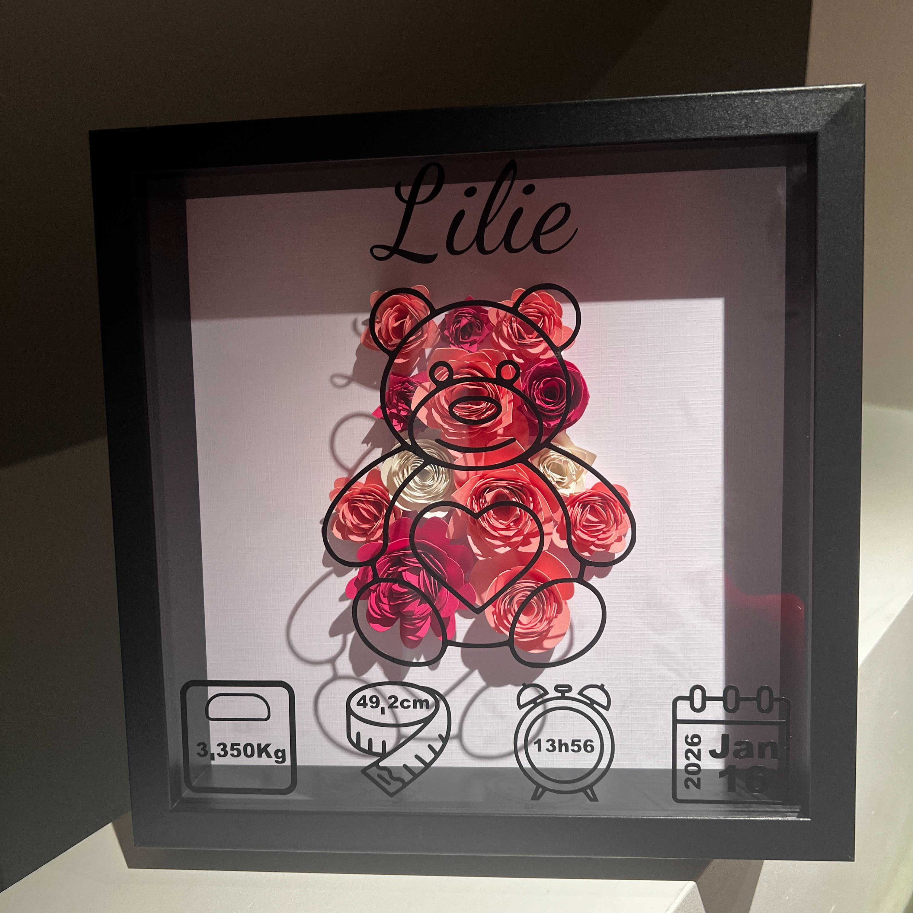 🧸 Gepersonaliseerde 3D-fotolijst – Een poëtisch en uniek aandenken aan de geboorte