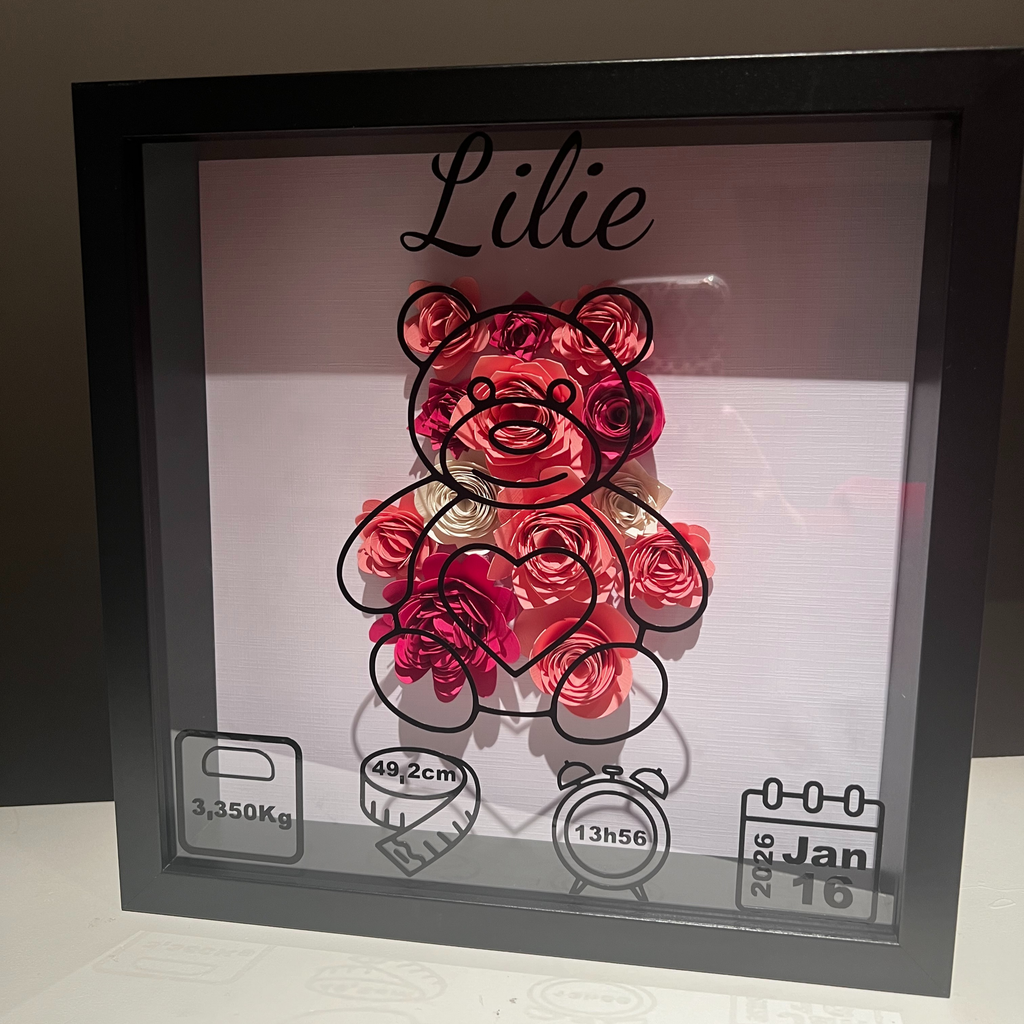 🧸 Cadre 3D personnalisé – Un souvenir de naissance poétique et unique