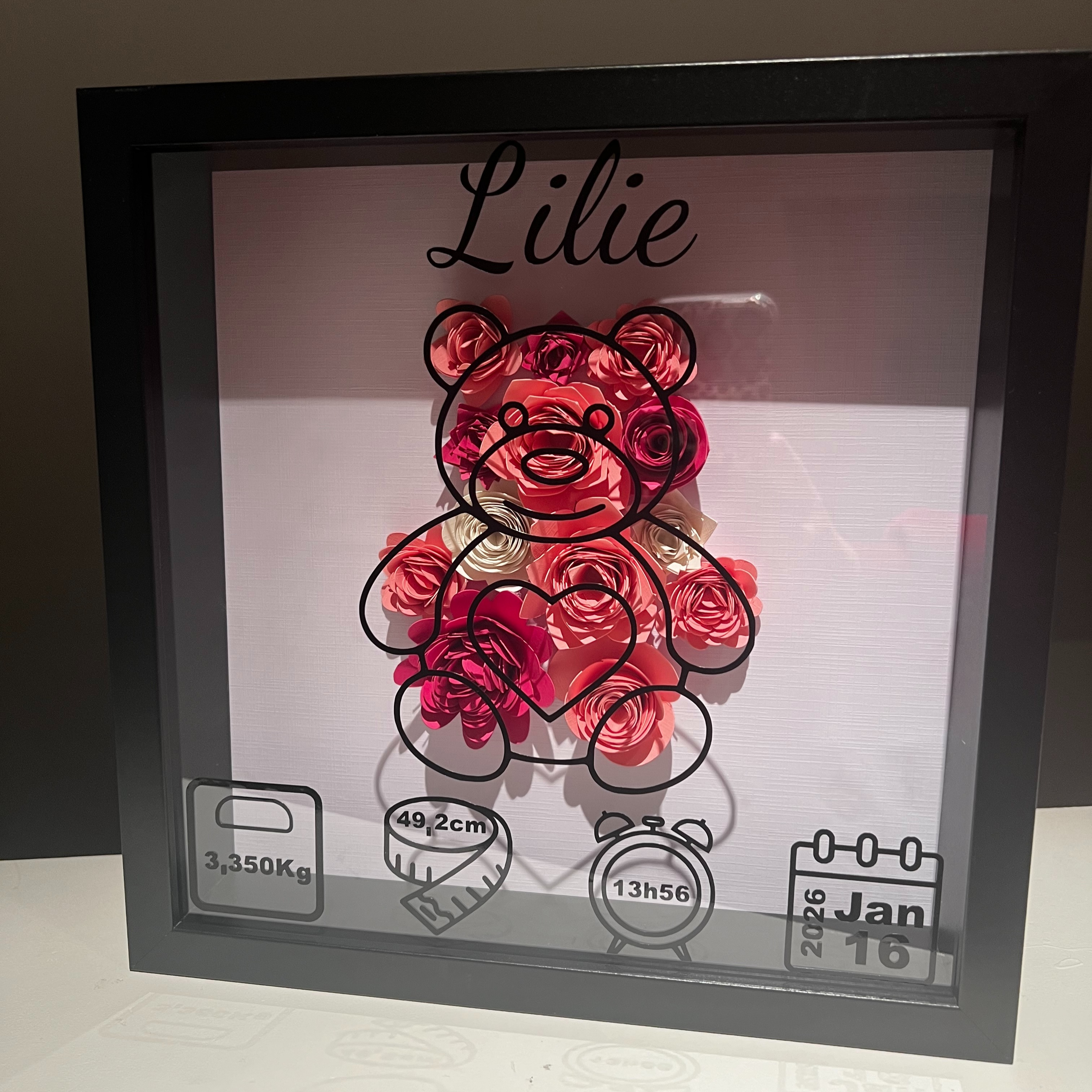 🧸 Gepersonaliseerde 3D-fotolijst – Een poëtisch en uniek aandenken aan de geboorte