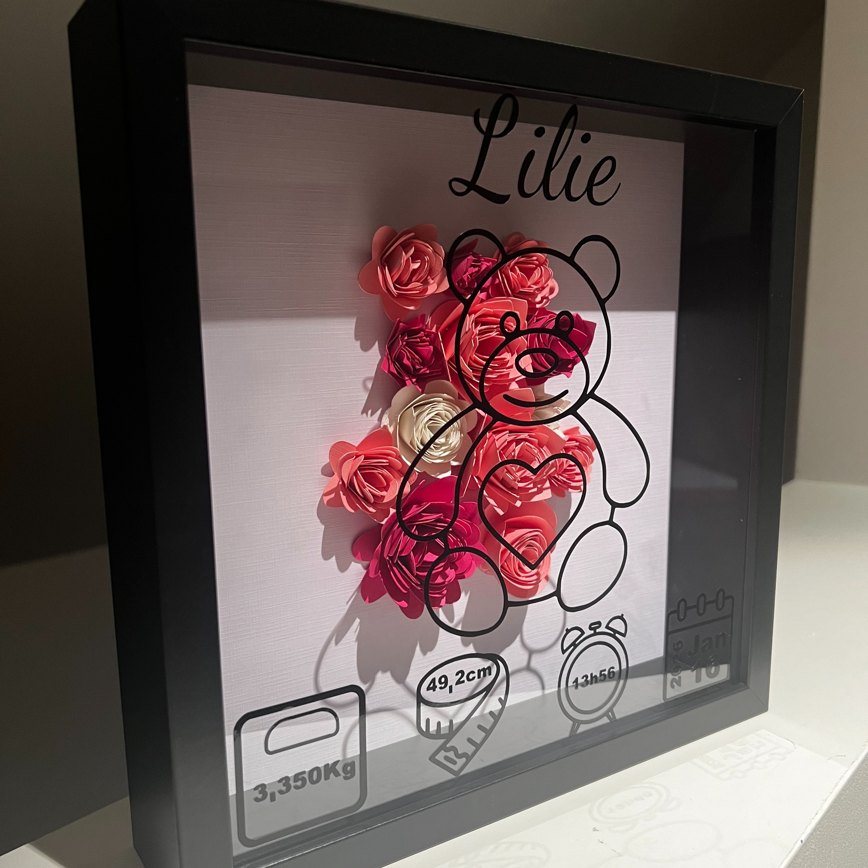 🧸 Gepersonaliseerde 3D-fotolijst – Een poëtisch en uniek aandenken aan de geboorte