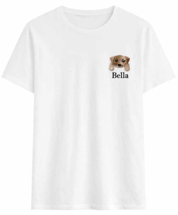 T-shirt Blanc Chien Brodé Personnalisé – Écusson Puppy au Choix (12 Races) + Prénom
