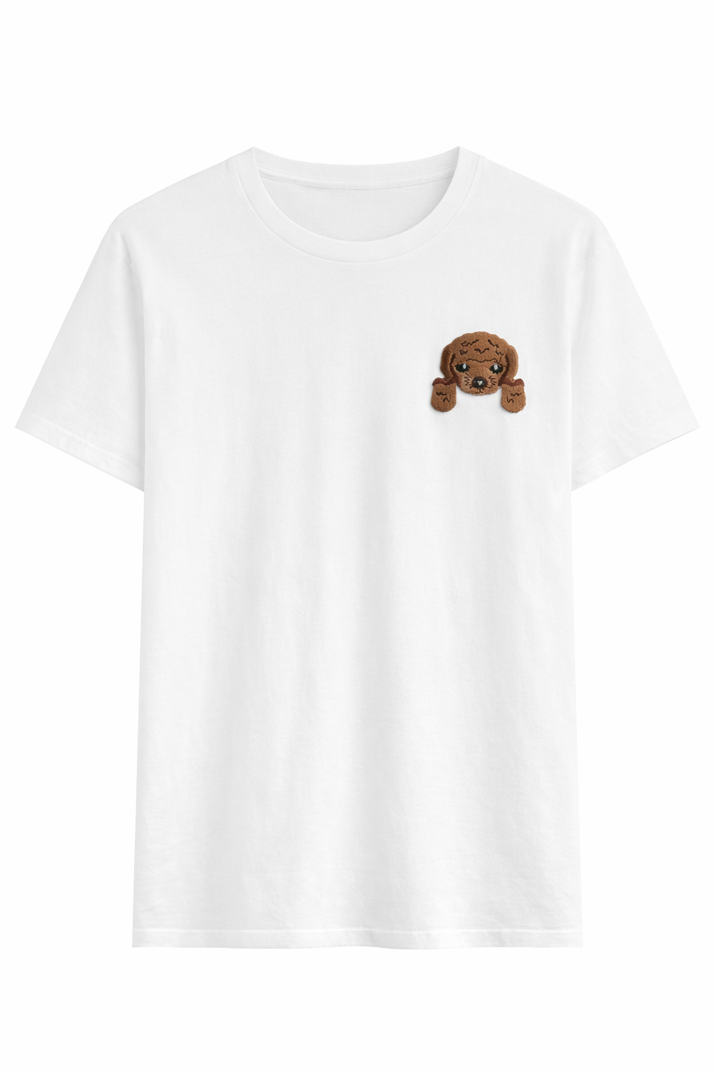 T-shirt Blanc Chien Brodé Personnalisé – Écusson Puppy au Choix (12 Races) + Prénom
