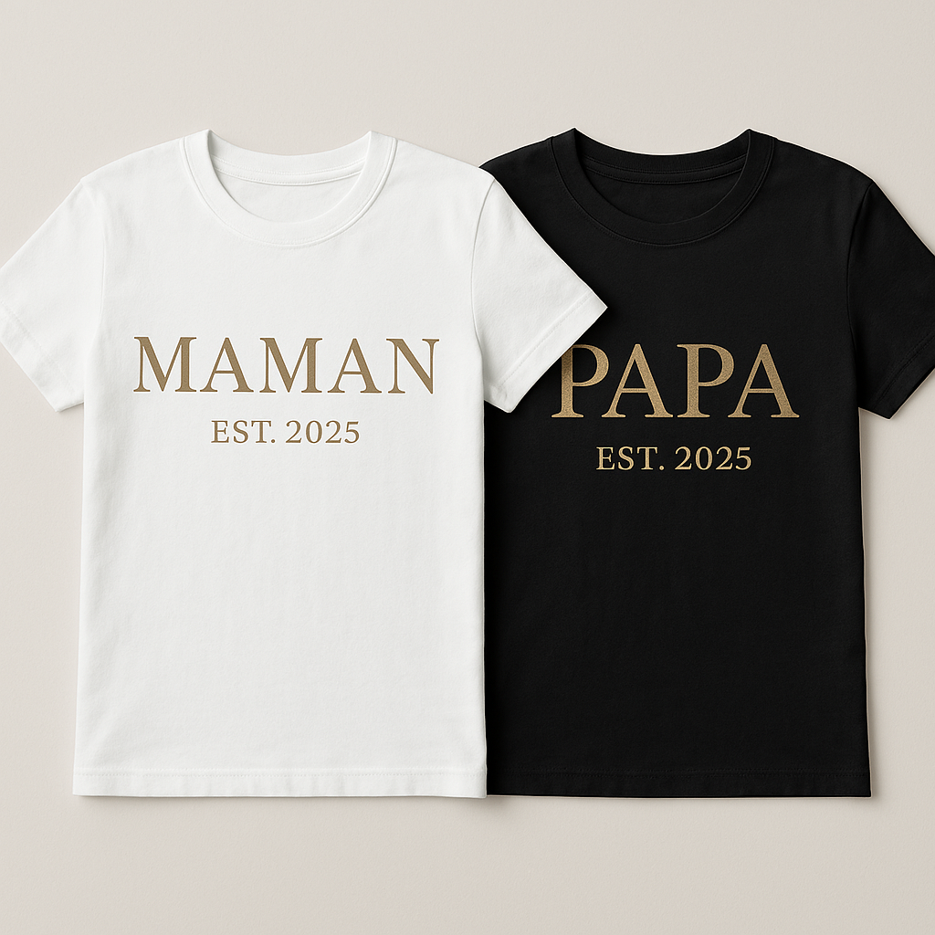 T-shirt Personnalisé MAMAN / PAPA – EST. [Année]