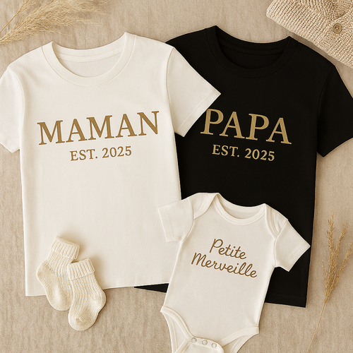 T-shirt Personnalisé MAMAN / PAPA – EST. [Année]