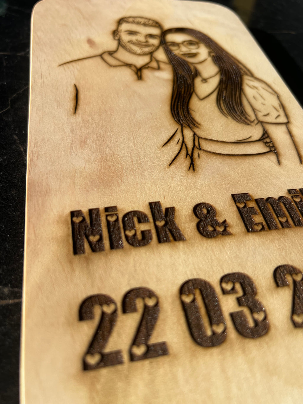 💖 Gepersonaliseerde houten plaquette – met foto, namen en datum gegraveerd