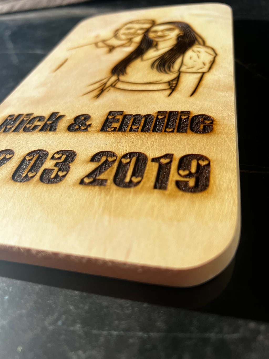 💖 Gepersonaliseerde houten plaquette – met foto, namen en datum gegraveerd