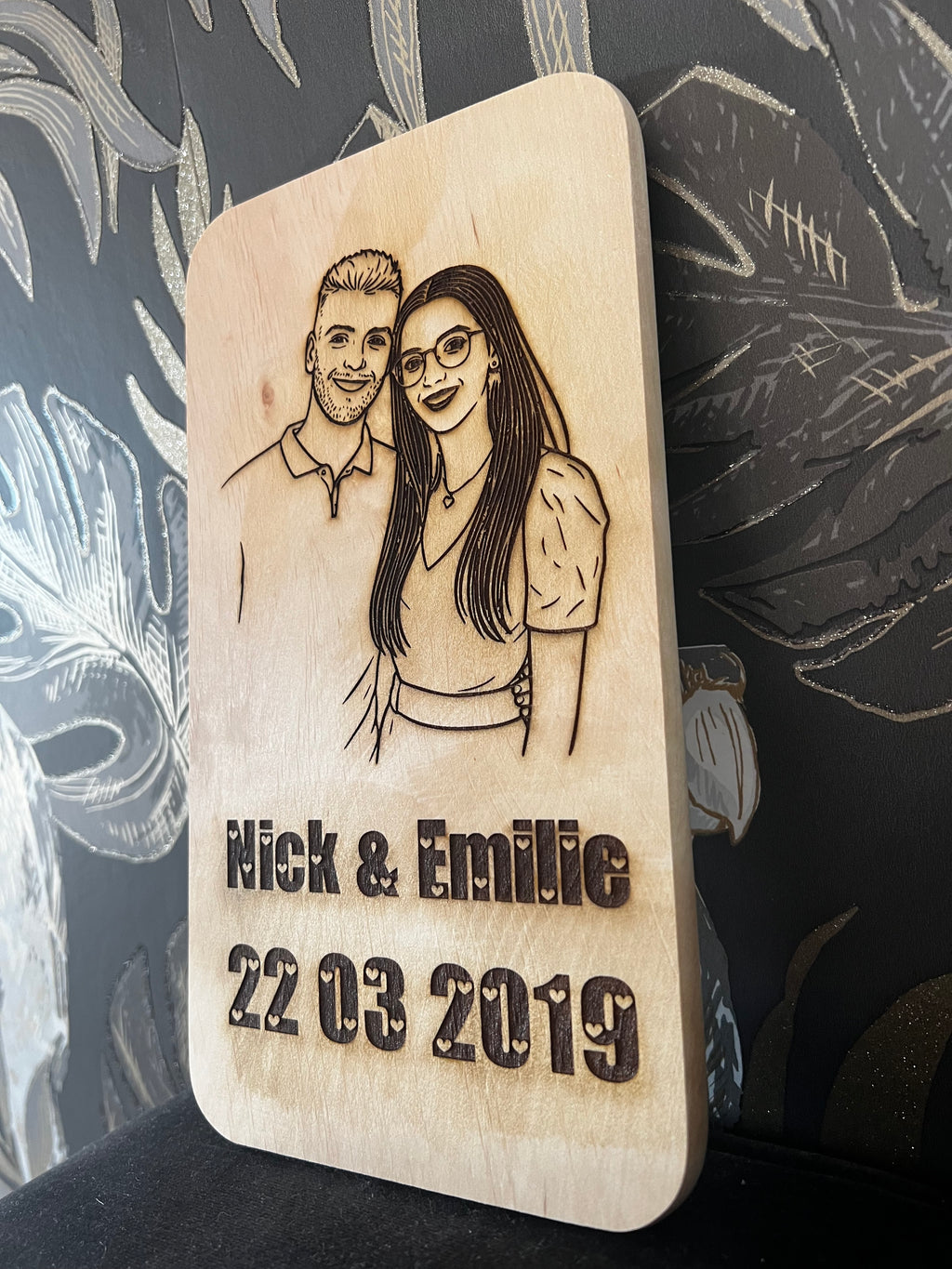 💖 Gepersonaliseerde houten plaquette – met foto, namen en datum gegraveerd