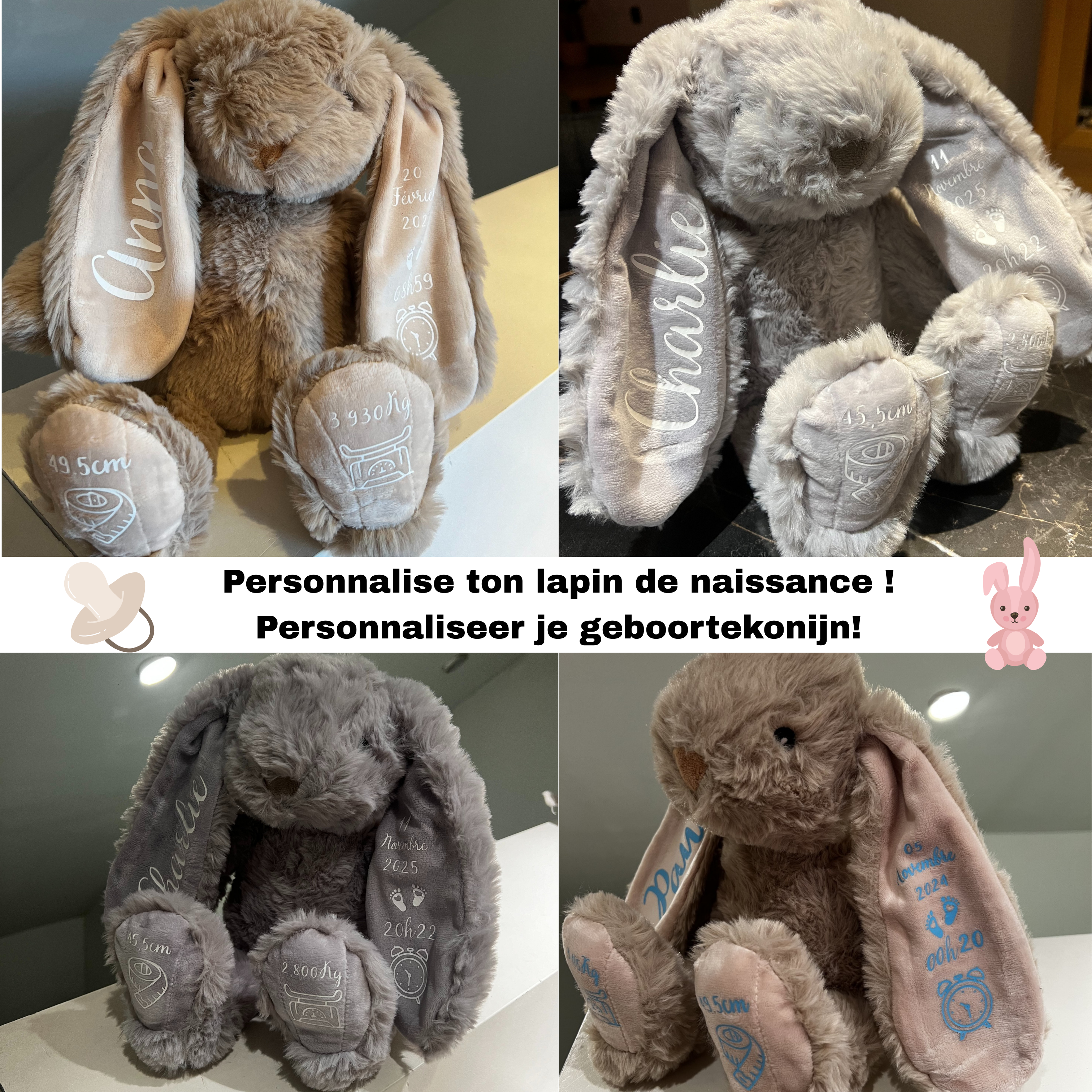 🐰 Lapin de naissance personnalisé – Un souvenir tendre et unique
