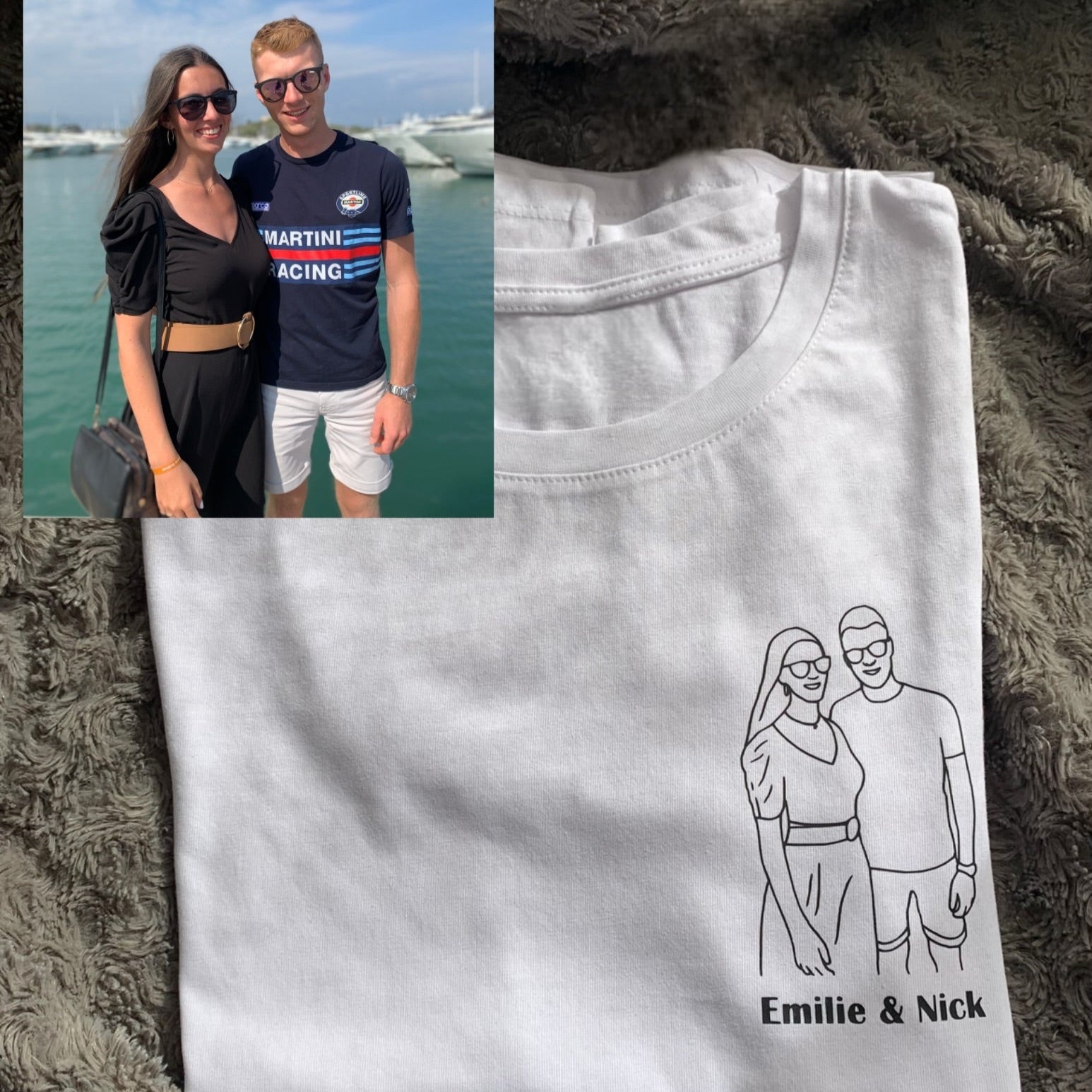 T-shirt personnalisé – Votre photo transformée en illustration + texte unique